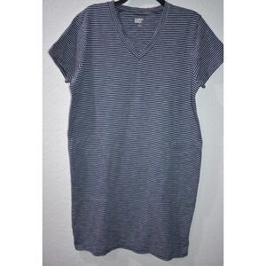 Lands' End SMALL 6-8 T-Shirt Pocket Dress Navy White Stripe Nautical Casual Swim